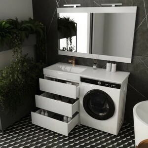 Тумба с раковиной Style line Даллас Люкс 68 (130L) три ящика, под стиральную машину, белая (СС-00000558 + 2000949237442)