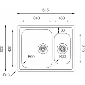 Кухонная мойка TopZero LT 615.500.15 нержавеющая сталь, полированная