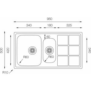 Кухонная мойка TopZero LT 950.500.15 нержавеющая сталь, полированная