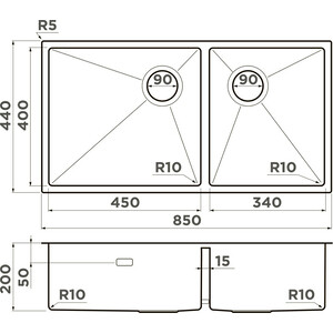Кухонная мойка Omoikiri Taki 85-2-LB-U/IF-LG Side светлое золото (4997038)