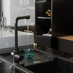 Смеситель для кухни Mixline ML-GS13 (308) с подключением фильтра, черный (4630099749700)