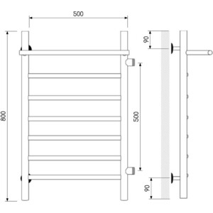 Полотенцесушитель водяной Laris Классик П7 500х800 правый, с боковым подключением, с полкой, белый муар (73208026БМ)