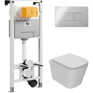 Комплект унитаза Point Ника с инсталляцией OLI pneumatic, клавишей Karisma хром глянцевый, сиденье-микролифт, белый (879235pKA00+PN41081)