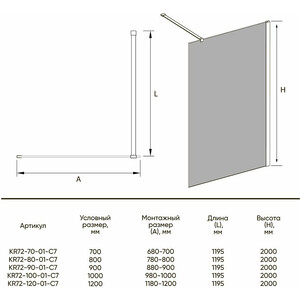 Душевая перегородка Veconi Korato KR-72B 70х200 прозрачная, черная (KR72B-70-01-C7)