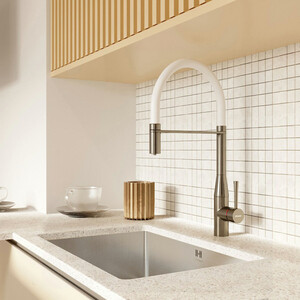 Смеситель для кухни Seaman Visconti с подключением фильтра, никель сатин/белый (SSL-7671-MS)