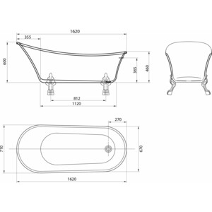 Акриловая ванна Grossman Retro 160х70 белая матовая (GR-1002M)