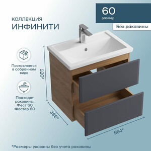 Тумба под раковину Sanstar Инфинити 60х40 дуб сонома светлый/графит софт (392.1-1.4.1.)