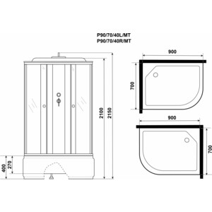 Душевая кабина Niagara Promo P90/70/40L/MT 90х70х215 левая