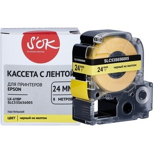 Кассета с лентой Sakura C53S656005 (LK-6YBP) для Epson, черный на желтом, 24мм/8м,
