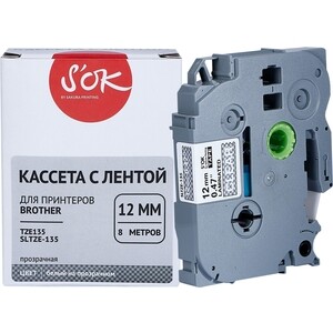 Кассета с лентой Sakura TZE135 для Brother, белый на прозрачном, 12мм/8м, наклейка