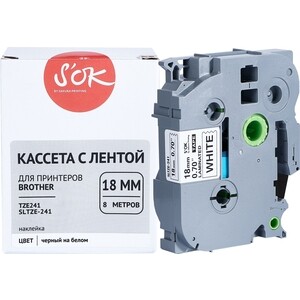 Кассета с лентой Sakura TZE241 для Brother, черный на белом, 18мм/8м, наклейка