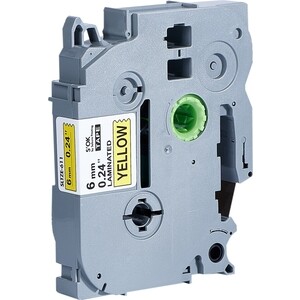 Кассета с лентой Sakura TZE611 для Brother, черный на желтом, 6мм/8м, наклейка