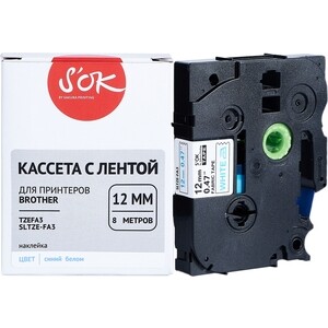 Кассета с лентой Sakura TZEFA3 для Brother, голубой на белом, 12мм/8м , наклейка