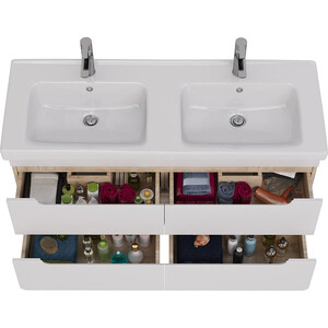 Тумба под раковину Lemark Olivia 125х45 под двойную раковину, белый глянец/дуб кантри (LM08OL125T)