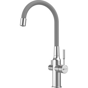 Смеситель для кухни Lemark Expert с подключением к фильтру, сталь/серый (LM5083S-Gray)