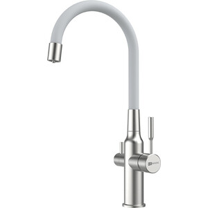 Смеситель для кухни Lemark Expert с подключением к фильтру, сталь/белый (LM5083S-White)
