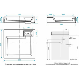 Раковина над стиральной машиной Reflexion Delta 60x55 с кронштейнами и сифоном (RX6055DE)