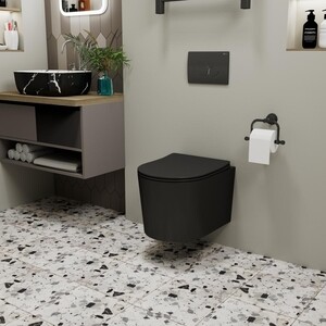 Унитаз подвесной безободковый Point Веста с сиденьем микролифт, черный матовый (PN41701BM)