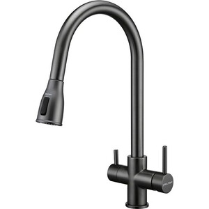 Смеситель для кухни Paulmark Lange с подключением фильтра, вороненая сталь (La214212-GM)
