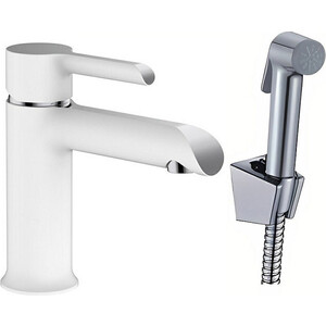 Смеситель для раковины Haiba HB805-8 с гигиенической лейкой, белый/хром (HB12805-8)