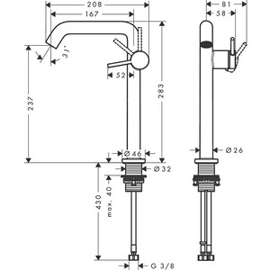 Смеситель для раковины Hansgrohe Tecturis S с донным клапаном, хром (73370000)
