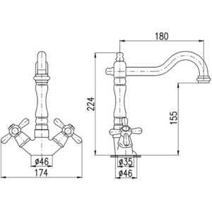 Смеситель для раковины Rav Slezak Morava retro с донным клапаном, хром (MK521.5/8)