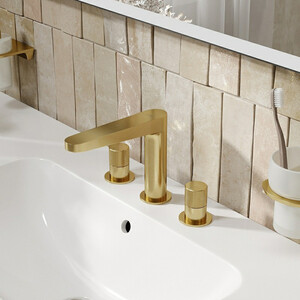 Смеситель для раковины Wasserkraft Schunter на 3 отверстия, золото матовое (8235)