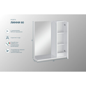 Зеркальный шкаф Sanstar Линни 60х70 белый (273.1-2.4.1.КАС)