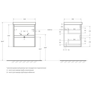 Тумба с раковиной BelBagno Kraft-39 50х39 Cemento Grigio (KRAFT 39-500/390-2C-SO-CG, BB500/390ETL)