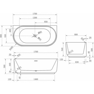 Акриловая ванна Vincea 170х80 слив-перелив (VBT-621B)