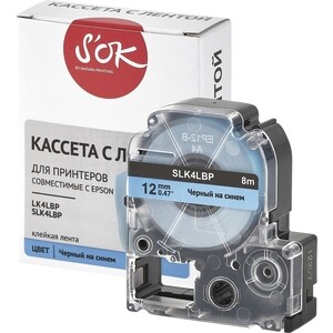 Кассета с лентой S'OK K4LBP для Epson , черный на синем, 12мм/8м