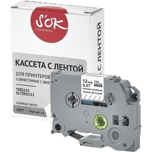 Кассета с лентой S'OK TZES131 для Brother, черный на прозрачном, 12мм/8м
