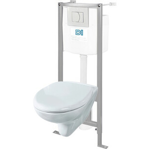 Комплект унитаза Rosa Элеганс с инсталляцией и белой клавишей, крышка-сиденье