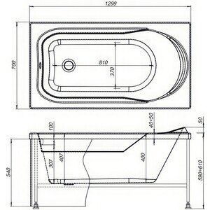 Акриловая ванна Aquanet West 130x70 с каркасом, панелью и слив-переливом