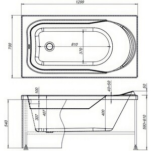 Акриловая ванна Aquanet West 130x70 с каркасом, панелью, слив-переливом и шторкой