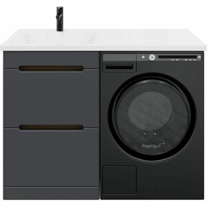 Тумба с раковиной Sanstar Darko 50 (110) левая, под стиральную машину, дуб вотан/графит софт, Estetus Даллас