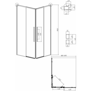 Душевая дверь Grossman Galaxy 90х195 прозрачная, черная матовая (1/2.K33.01.90.21.00)
