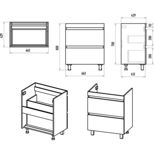 Тумба с раковиной Misty Енисей 70 с 2 ящиками, белая (Э-Ени01070-0112Я, 4623723854437)