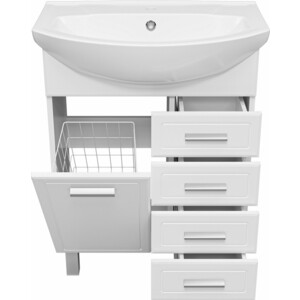 Тумба под раковину Misty Стелла 65 4 ящика, с бельевой корзиной, белая (Э-Сте01065-01К4Я)