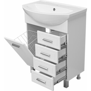 Тумба под раковину Misty Стелла 65 4 ящика, с бельевой корзиной, белая (Э-Сте01065-01К4Я)