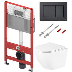 Комплект унитаза BelBagno Uno с инсталляцией TECE, клавиша черная матовая, сиденье микролифт (BB3105CHR/SC, 9400414)