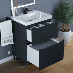 Тумба под раковину Uperwood Tanos 60 напольная, 2 ящика, черная матовая (291120331)