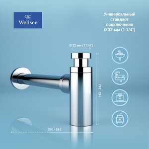 Сифон для раковины Wellsee Drainage System с выпуском, хром (182104005)