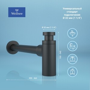 Сифон для раковины Wellsee Drainage System с донным клапаном, матовый черный (182105001)
