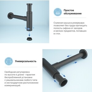 Сифон для раковины Wellsee Drainage System с донным клапаном, матовый черный (182120002)