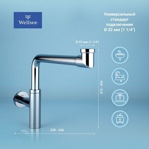 Сифон для раковины Wellsee Drainage System с донным клапаном, хром (182124003)
