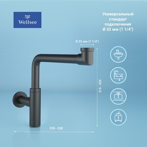 Сифон для раковины Wellsee Drainage System с донным клапаном, матовый черный (182125002)