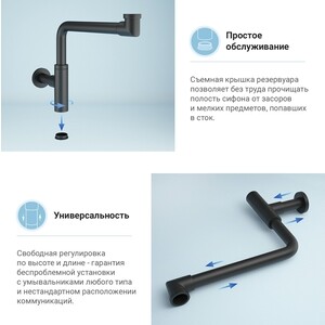 Сифон для раковины Wellsee Drainage System с донным клапаном, матовый черный (182125003)