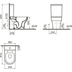 Унитаз-компакт безободковый Opadiris Палермо с сиденьем микролифт, белый/антикварный орех (OS24722A)