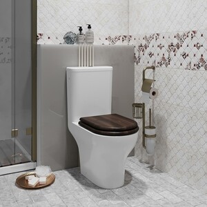 Унитаз-компакт безободковый Opadiris Палермо с сиденьем микролифт, белый/антикварный орех (OS24722A)